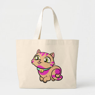 CUTE LITTLE Fuchsia AND BEIGE KITTEN Large Tote Bag