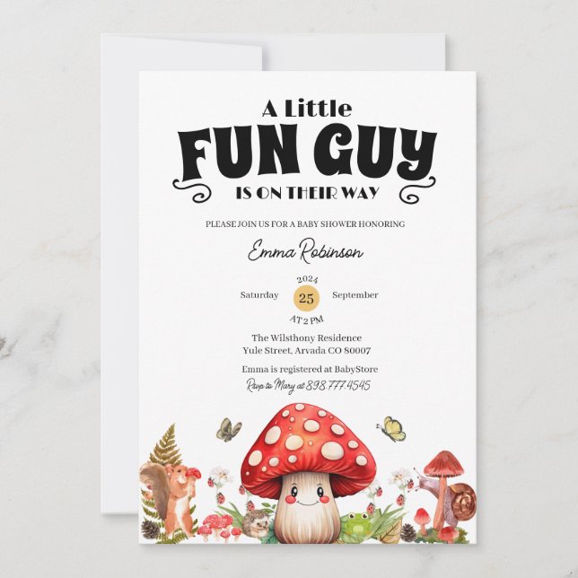 Cute Little FunGuy Fall Snail Mushroom Baby Shower Invitation (Front)