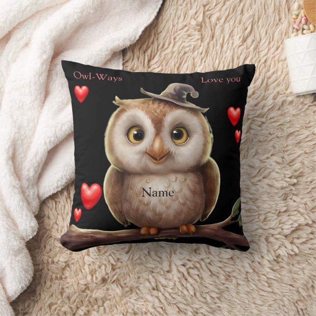 Cute little Funny Owl with love Hearts Cushion (Blanket)