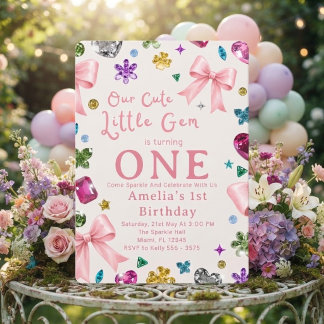Cute Little Gem First Girl Birthday Invitation 