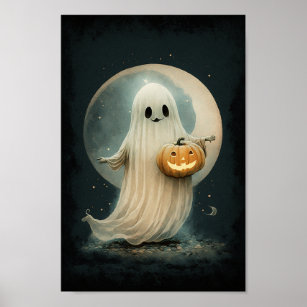 Cute Little Ghost Art - Vintage Halloween Poster