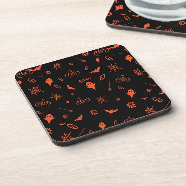 Cute Little Ghost Black and Orange Halloween Coaster (Left Side)