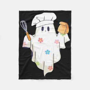 Cute Little Ghost Chef Funny Lunch Lady Cafeteria Fleece Blanket