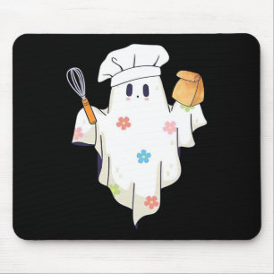 Cute Little Ghost Chef Funny Lunch Lady Cafeteria Mouse Pad