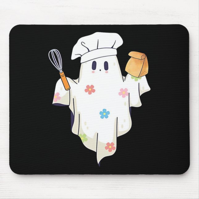 Cute Little Ghost Chef Funny Lunch Lady Cafeteria  Mouse Pad (Front)