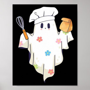 Cute Little Ghost Chef Funny Lunch Lady Cafeteria Poster