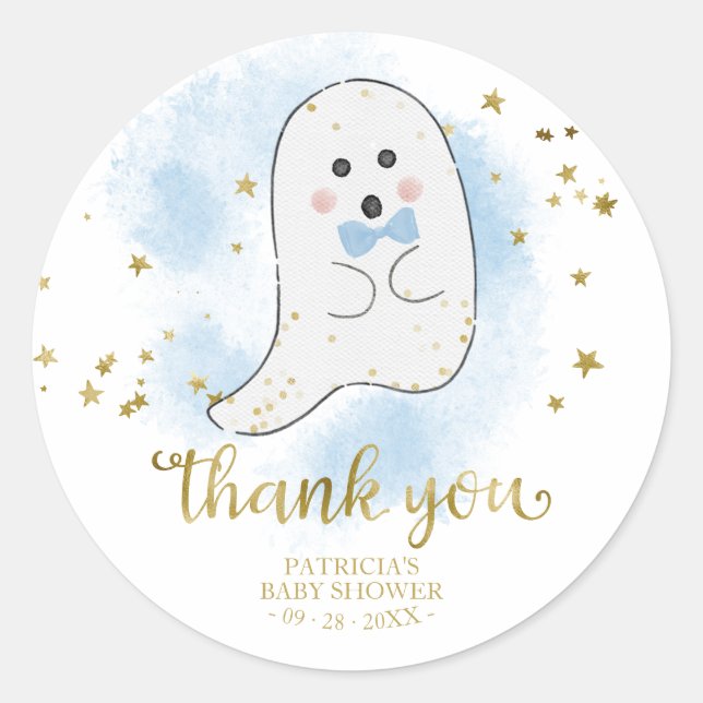 Cute Little Ghost Halloween Baby Shower Thank You  Classic Round Sticker (Front)