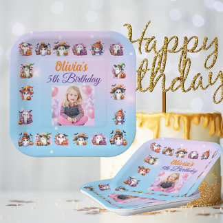 Cute Little Ghost Halloween Girl Birthday Photo Paper Plate