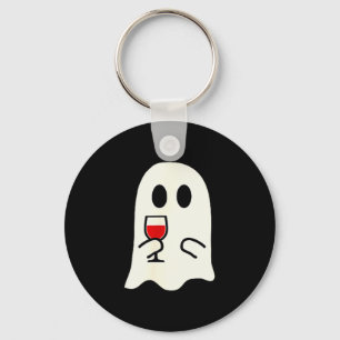 Cute Little Ghost Red Wine Gl Halloween  Key Ring