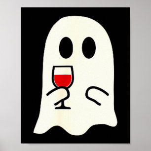 Cute Little Ghost Red Wine Gl Halloween  Poster