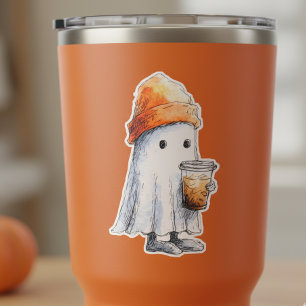 Cute Little Ghost with Iced Coffee