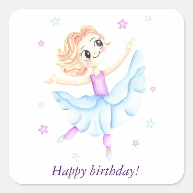 Cute little ginger girl ballerina square sticker (Front)