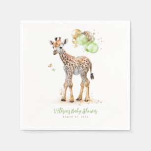 Cute Little Giraffe Modern Boho Green and Brown Napkin