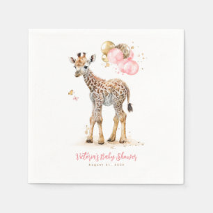 Cute Little Giraffe Modern Boho Pink Brown Napkin
