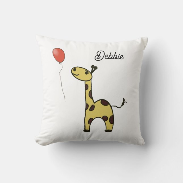 cute little giraffe with balloons Throw Pillow (Front)