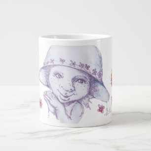 Cute little girl admiring butterflies large coffee mug