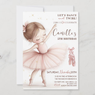 Cute Little Girl Ballerina birthday Invitation