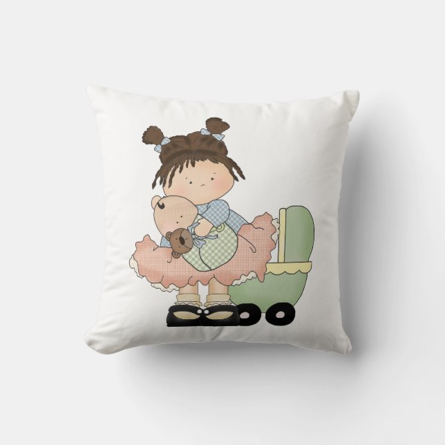 Cute Little Girl/Buggy and Doll Cushion (Front)