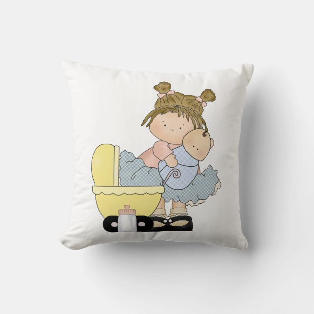 Cute Little Girl/Buggy and Doll Cushion (Front)