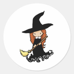 Cute Little Girl Child Witch Classic Round Sticker