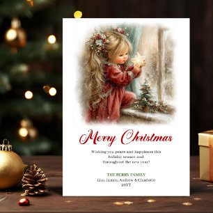Cute Little Girl Christmas Scene Greeting Cards