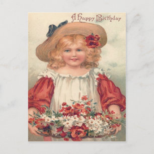 Cute Little Girl Daisy Pansy Postcard