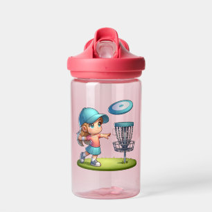 Cute Little Girl Disc Golf Cartoon Personalised Water Bottle