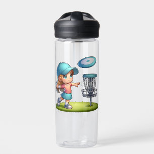 Cute Little Girl Disc Golf Cartoon Personalised Water Bottle