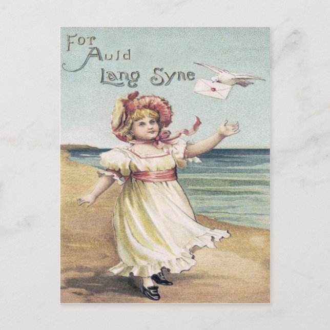 Cute Little Girl Dove Letter Auld Lang Syne Postcard (Front)