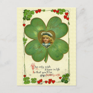 Cute Little Girl Four Leaf Clover Flowers Postcard