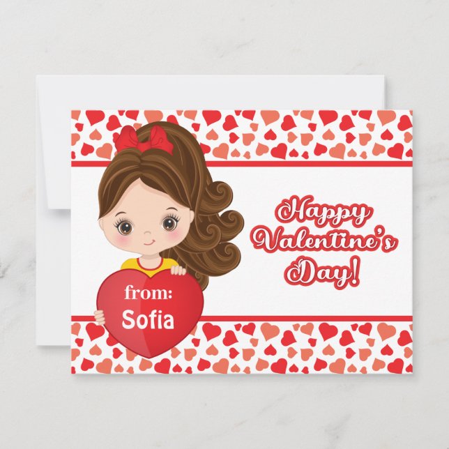 Cute Little Girl Holding St. Valentine Heart Card (Front)