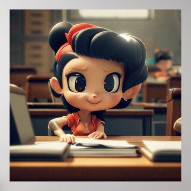 Cute Little Girl in class at school modern girl  Poster (Front)