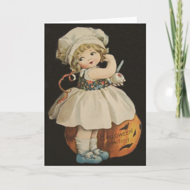 Cute Little Girl Jack O' Lantern Pumpkin Card (Front)