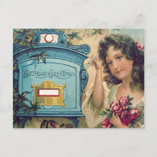 Cute Little Girl Mailbox Letter Roses Postcard