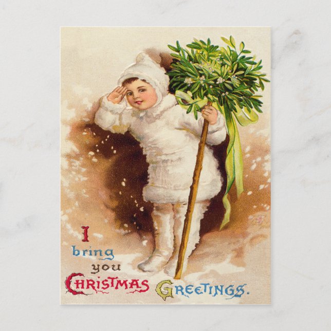 Cute Little Girl Mistletoe Snow Postcard (Front)