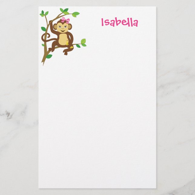 Cute Little Girl Monkey Stationery (Front)