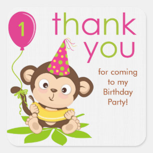 Cute Little Girl Monkey Thank You Sticker