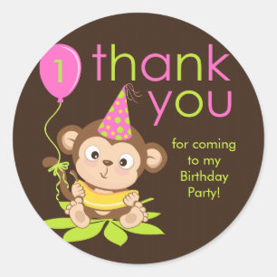 Cute Little Girl Monkey Thank You Sticker