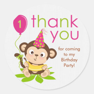 Cute Little Girl Monkey Thank You Sticker