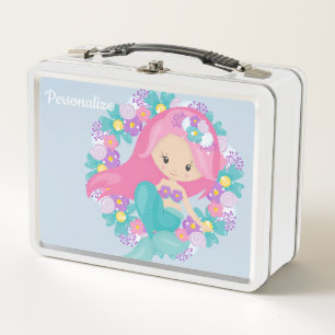 Cute Little Girl Ocean Sea Mermaid Personalized Metal Lunch Box