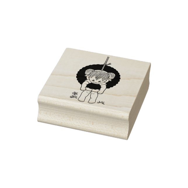 Cute Little Girl on Tire Swing Rubber Stamp (Stamp)