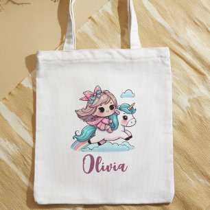 Cute Little Girl on Unicorn Tote Bag
