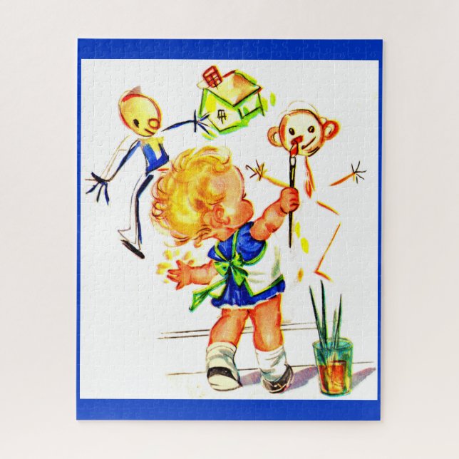 cute little girl painting on the wall jigsaw puzzle (Vertical)
