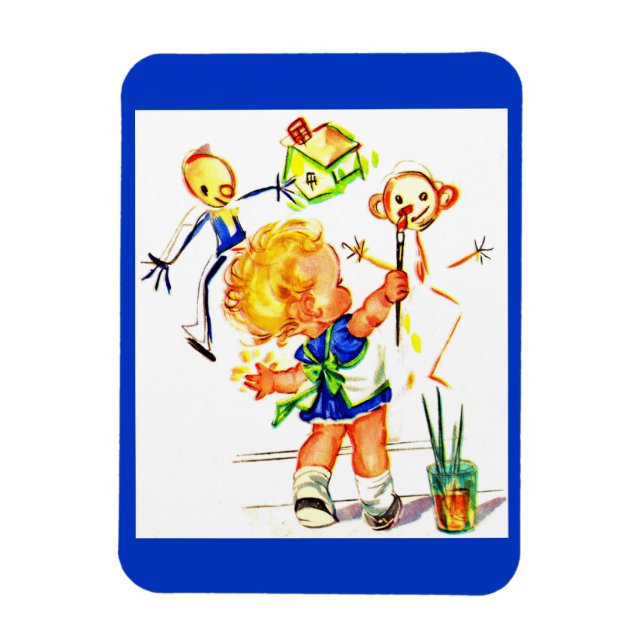 cute little girl painting on the wall magnet (Vertical)