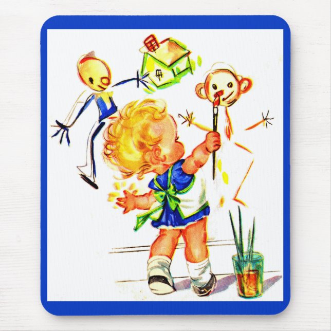 cute little girl painting on the wall mouse pad (Front)