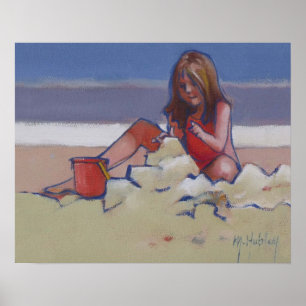 Cute little girl playing in sand poster