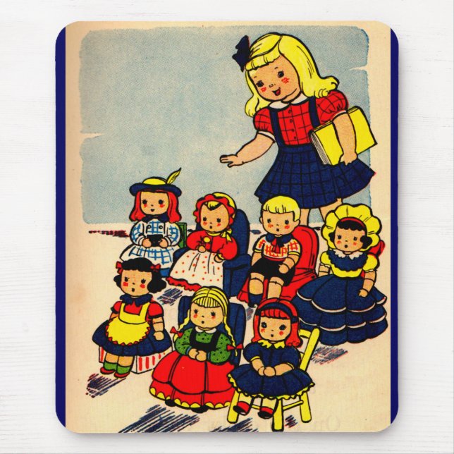 cute little girl playing school with her dolls mouse pad (Front)