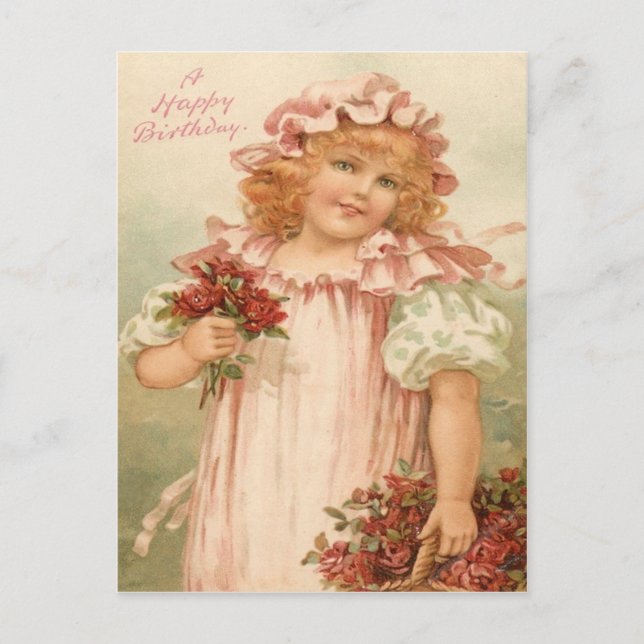 Cute Little Girl Rose Roses Basket Postcard (Front)