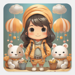 Cute little girl sticker