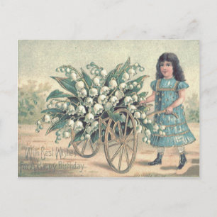 Cute Little Girl Wheelbarrow Lily of The Valley Postcard